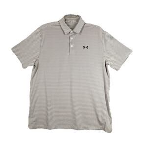 Under Armour Shirt Men XL Gray‎ White Stripe Heatgear Elevated Polo Sportswear